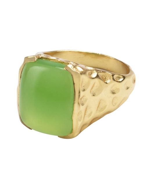 YAA YAA LONDON 'happy' Prehnite Green Gemstone Gold Ring