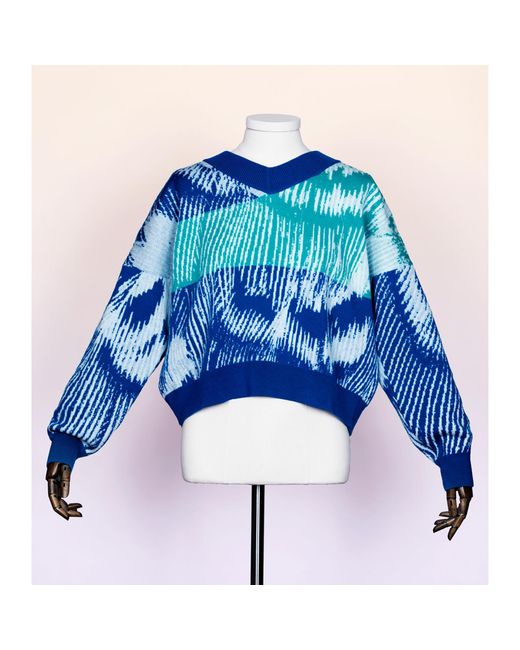 Essien & Emre Blue Aves Merino Wool Colour Block Jumper Sky