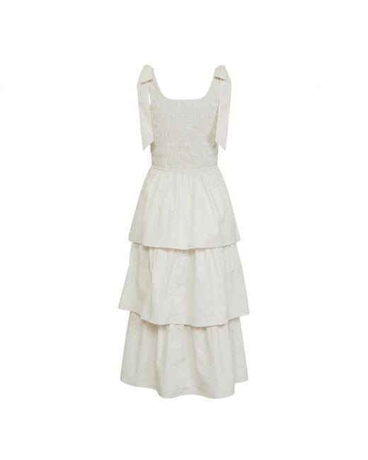 Modenaire White Smocked Midi Dress Tiered Form