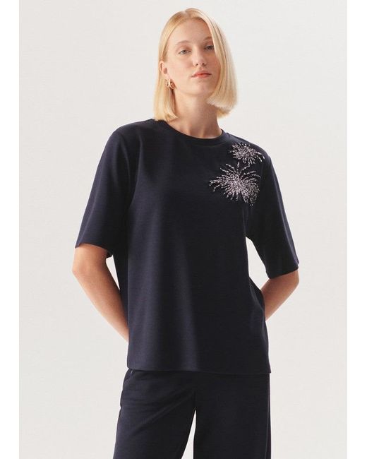 Exquise Blue Regular Minimalist Sparkle Accent Madilyn T-Shirt