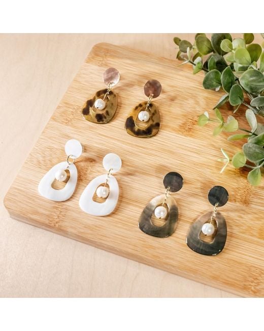 LIKHÂ Metallic Hollow Mother-Of-Pearl Earrings