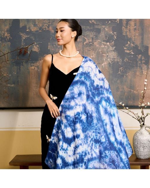 Silk and Bears Blue Sky Shibori Silk Shawl – Hand-Dyed Mulberry Silk Wrap