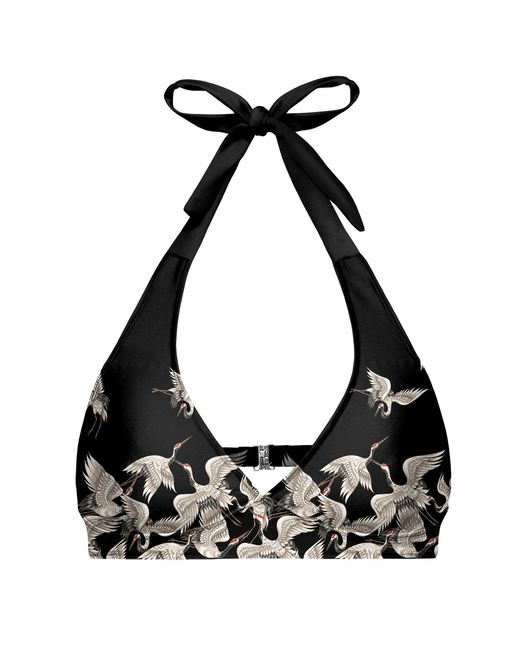 Aloha From Deer Black Cranes Halter Neck Bikini Top