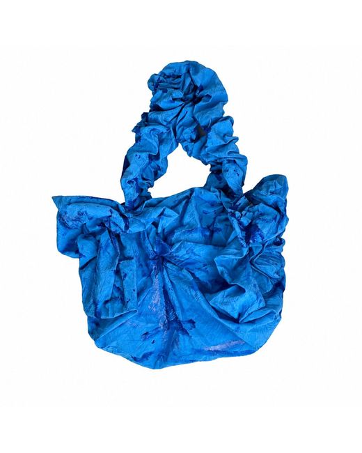 Miro Misljen Blue Hand-Painted Cotton Puffy Bag