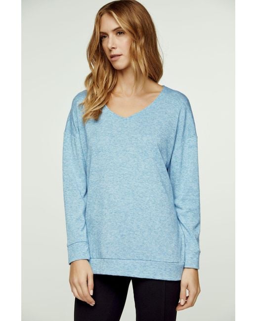 Conquista Blue Light Melange V Neck Knit Top