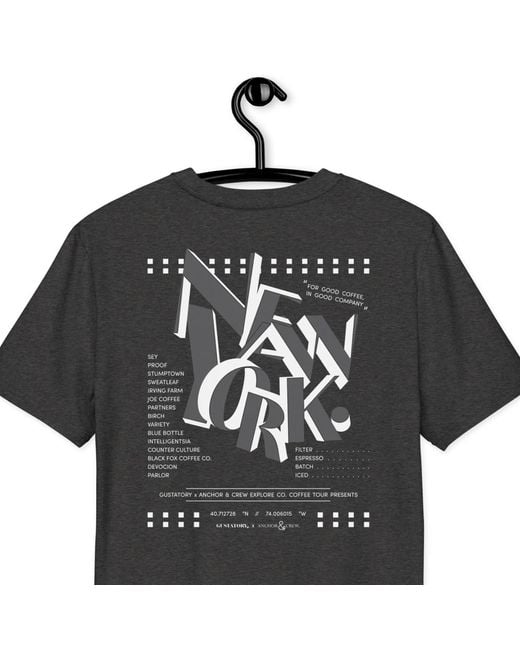 Anchor and Crew Black Heather Gustatory New York Coffee Scene Organic Cotton Embroidered T-Shirt
