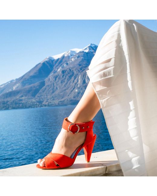 Rosamund Muir London Red Montana Coral Suede Heels