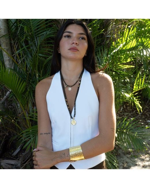 Ebru Jewelry Metallic Be Free Onyx Beaded Long Necklace