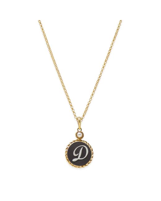 Vintouch Italy Metallic Gold Vermeil Black Cameo Initial Necklace