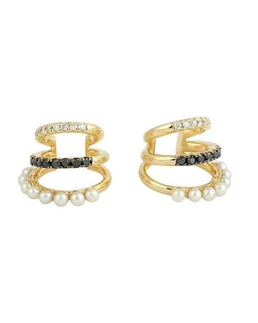 Artisan Metallic Pearl, Diamond & Diamond Cuff Huggie Earrings