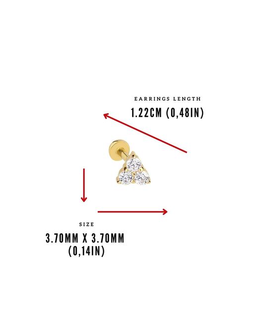 LINYA JEWELLERY Metallic Real Triple Stone Tragus, Three Stone Piercing, Geometric Earrings, Triangle Tragus, Screw Back Earrings Tragus