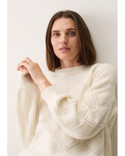 Loop Cashmere White Diamond Stitch Sweater