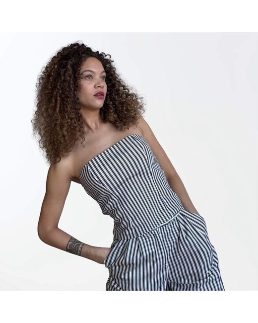 London Atelier Byproduct Black Striped Strapless Corset