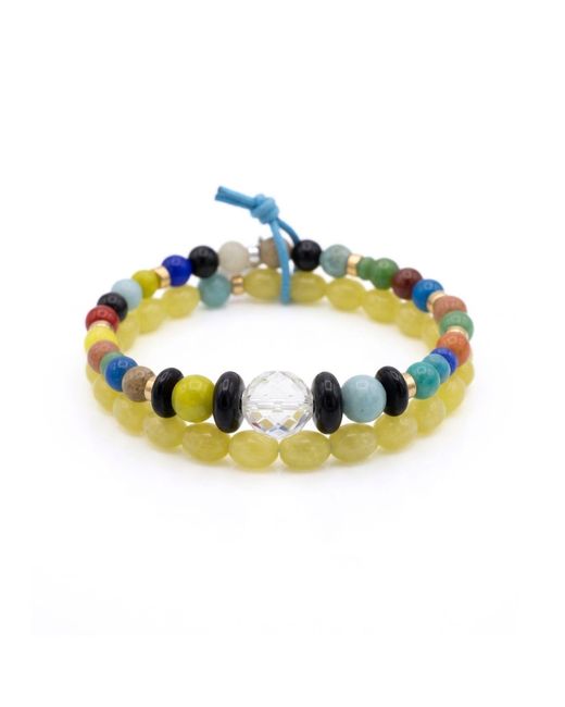 Jaredjamin Blue Elio Repurposed Glass Bead Bracelet Set for men