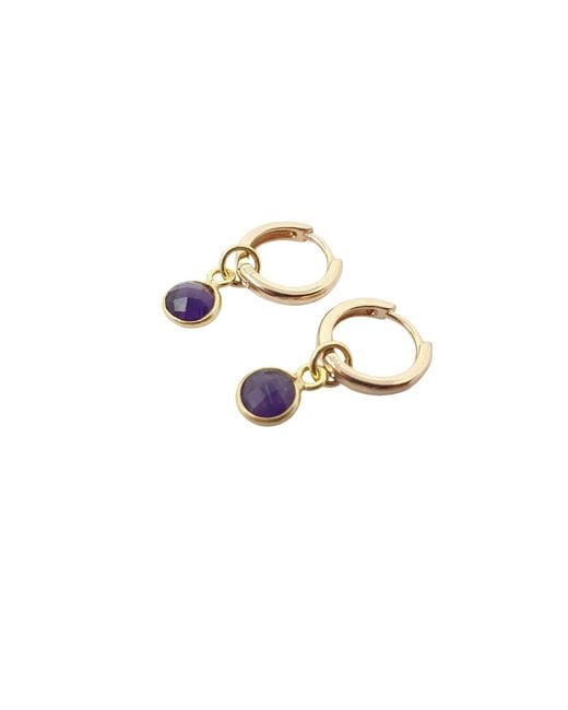 Harfi Metallic Mini Amethyst February Birthstone Plated Huggies