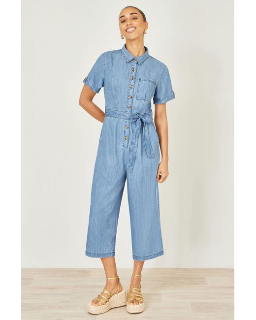 Yumi' Blue Chambray Light Denim Button Jumpsuit