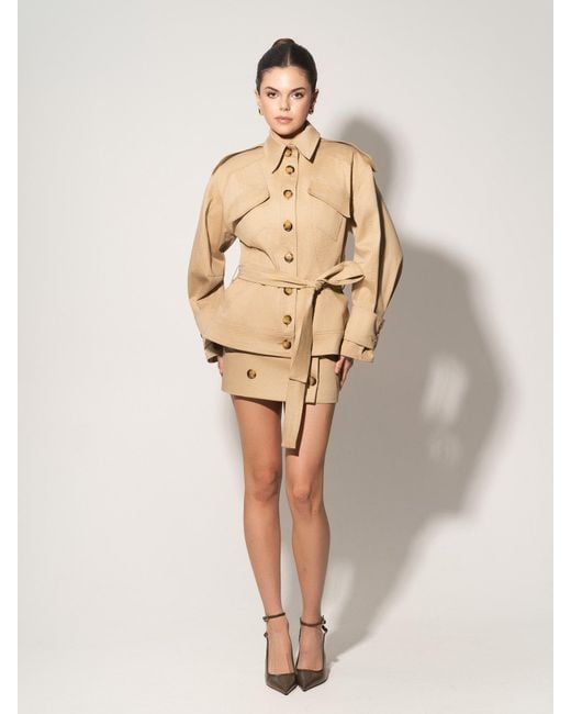 Tia Dorraine Natural Neutrals Oversized Belted Trench Jacket & Mini Skirt Set