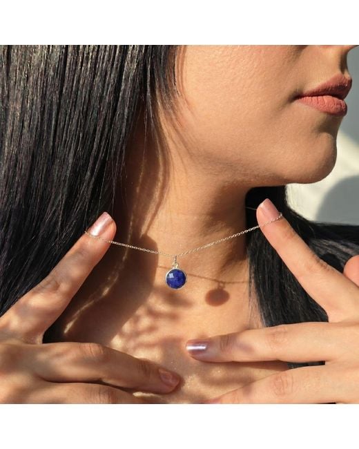 Harfi Blue Sterling Sapphire September Round Pendant Necklace