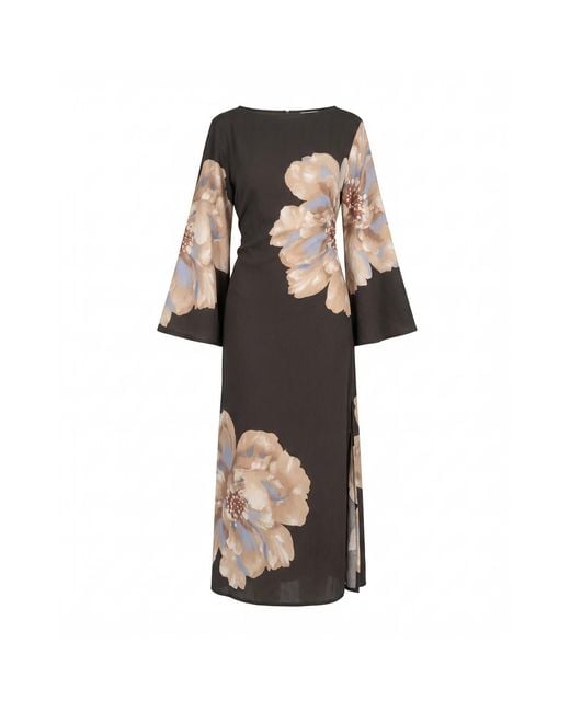 Tantra Spain Sl Black Long Floral Dress With Round Neck And Straps