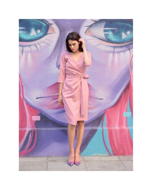 concept A trois Pink Wrap Cocktail Powder Dress