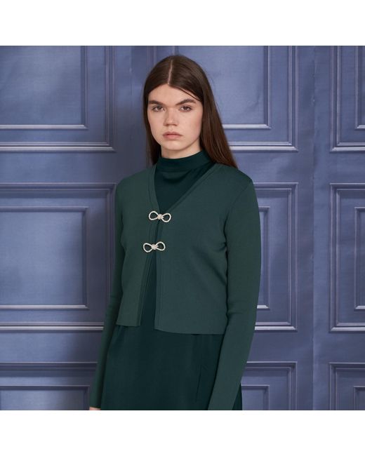 Roch Perel Green Satin Turtleneck Dress
