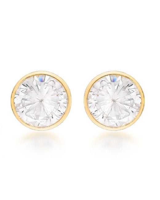 Posh Totty Designs Metallic Round Gold Stud Earrings With Cubic Zirconia