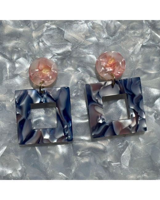 CLOSET REHAB Blue Small Open Square Drop Earrings