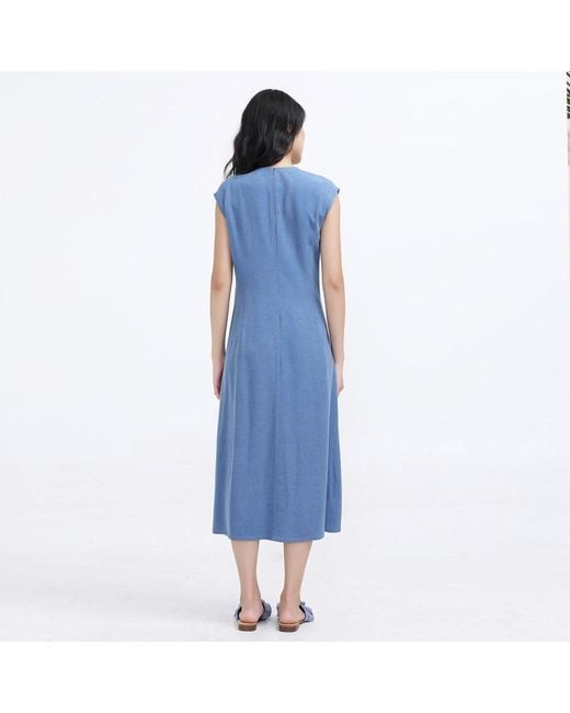 Smart and Joy Blue Cupro Draped Side Tie Midi Dress