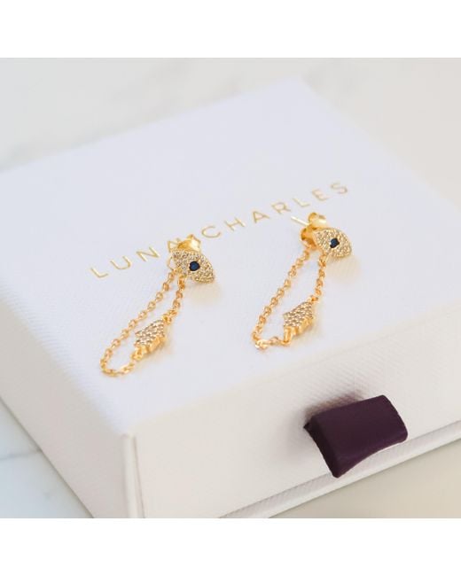 Luna Charles Metallic Iris Evil Eye Chain Drop Earrings Plated