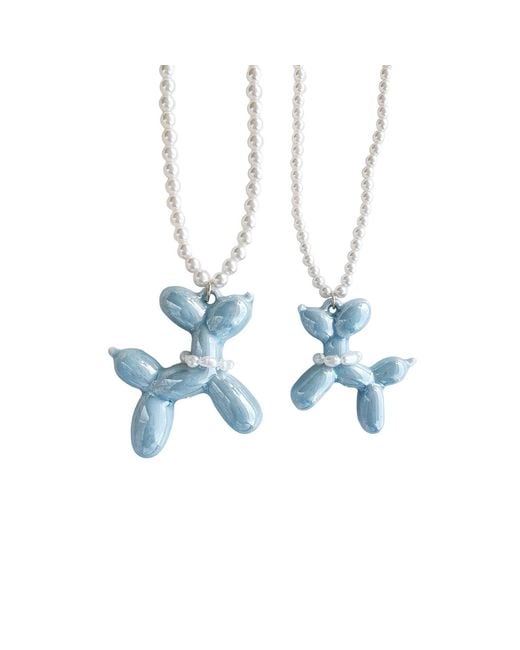 POPORCELAIN Blue Baby Porcelain Balloon Doggie Pearl Necklace