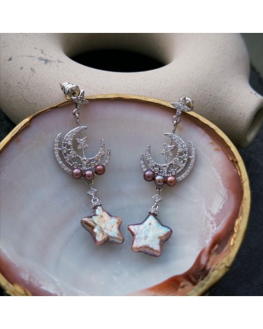 Ninemoo Metallic Moonlit Bloom Star Pearl Earrings