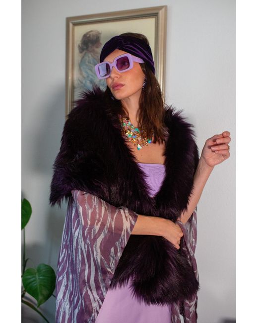 Jennafer Grace Black Shadow Amethyst Faux Fur Shawl