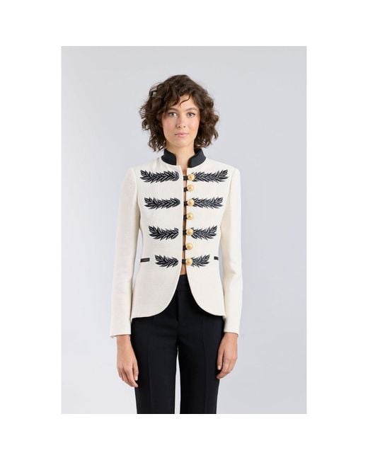 The Extreme Collection White Embroidered Premium Linen Ecru Blazer Renata Love