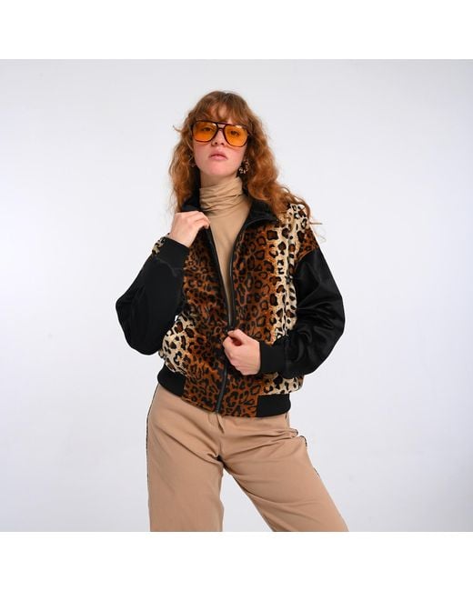 Lalipop Design Black Leopard Print Bomber Jacket