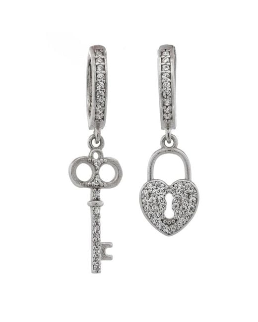 Ebru Jewelry Metallic My Heart Is Yours Key & Heart Lock Diamond Earrings