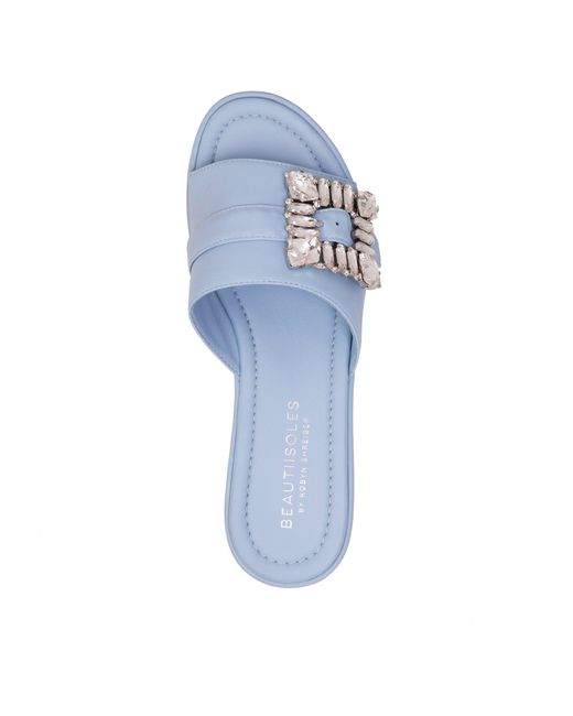 Beautiisoles by Robyn Shreiber Made in Italy Blue Dita Baby Leather Slide Mule Espadrille Sandal Comfortable & Elegant For Work & Evening & Party Sandal