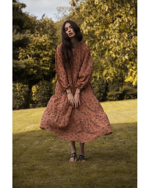 Em & Shi Brown Cinnamon Daisy Tiered Dress