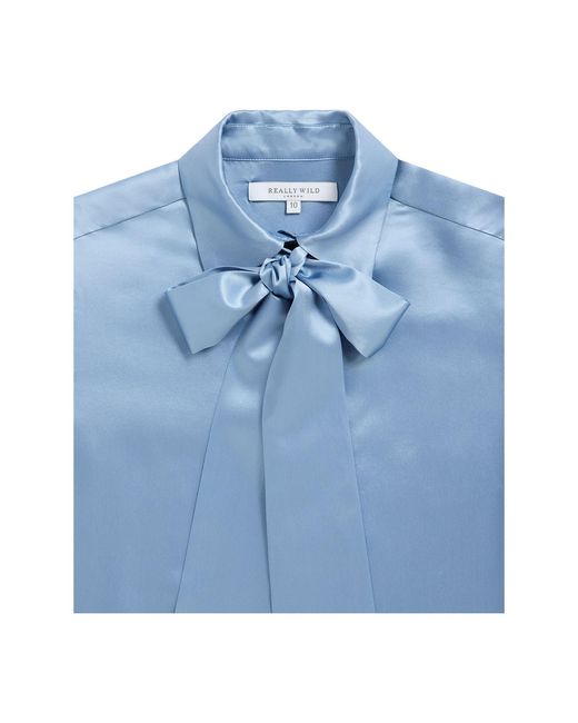 Really Wild Clothing Blue Glyndebourne Silk Detachable Tie Neck Blouse