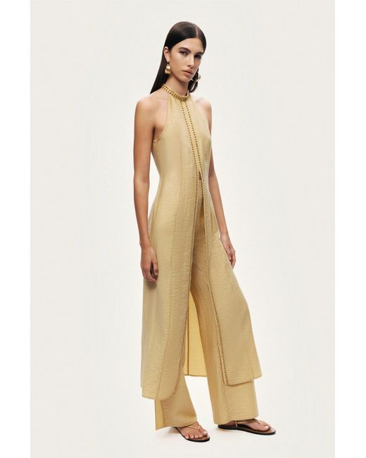Nocturne Yellow Studded Halter Neck Tunic