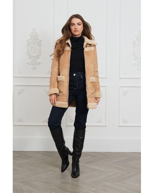ISSY LONDON Natural Neutrals Farah Faux Shearling Coat Camel