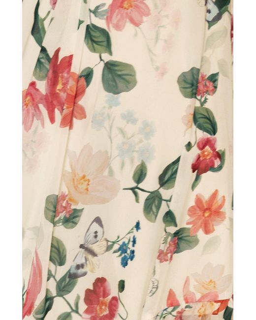 Yumi' White Neutrals Ivory Floral Print Wrap Midi Dress With Dipped Hem