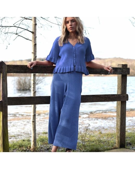 Cara & The Sky Blue Marlow Ruffle Co-Ord Short Sleeve Cardigan
