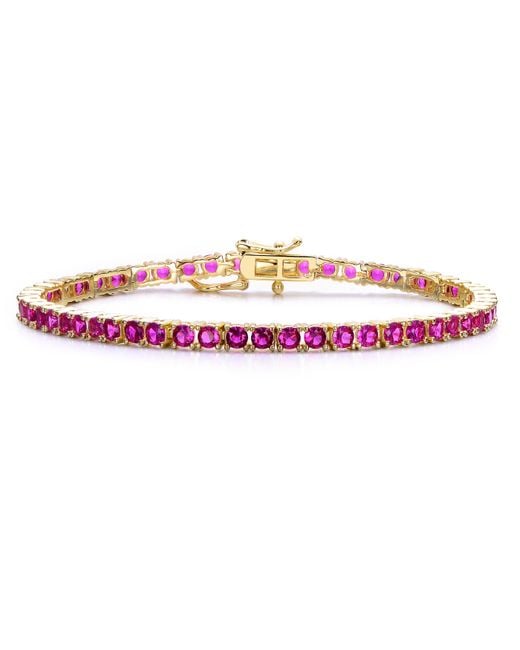 Genevive Jewelry Pink Genevive Sterling Plated With Ruby Cubic Zirconia Tennis Bracelet