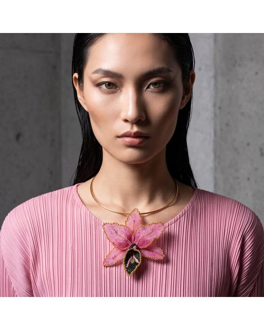 Iliana Arrazola Pink Orchid Choker, And, Glass Beads, Beaded Jewelry