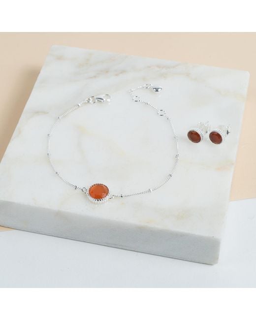 Auree Jewellery Brown Barcelona July Birthstone Stud Earrings Carnelian
