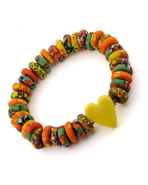 Ebru Jewelry Metallic Murano Heart & African Colorful Beaded Summer Bracelet
