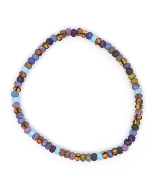 Shar Oke Blue Striped Czech Picasso Beaded Bracelet for men