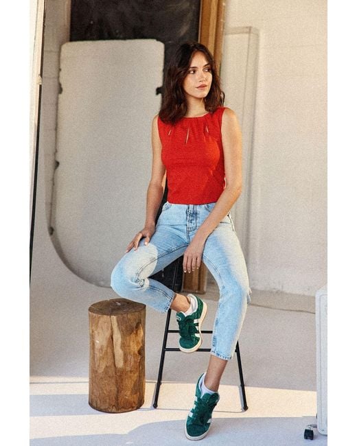 Marianne by Marie Jordane Red Gaby Teardrop Neckline Top