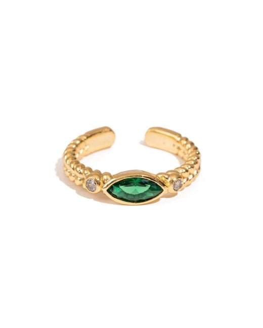 Ebru Jewelry Metallic Emerald Teardrop Gemstone Adjustable Ring