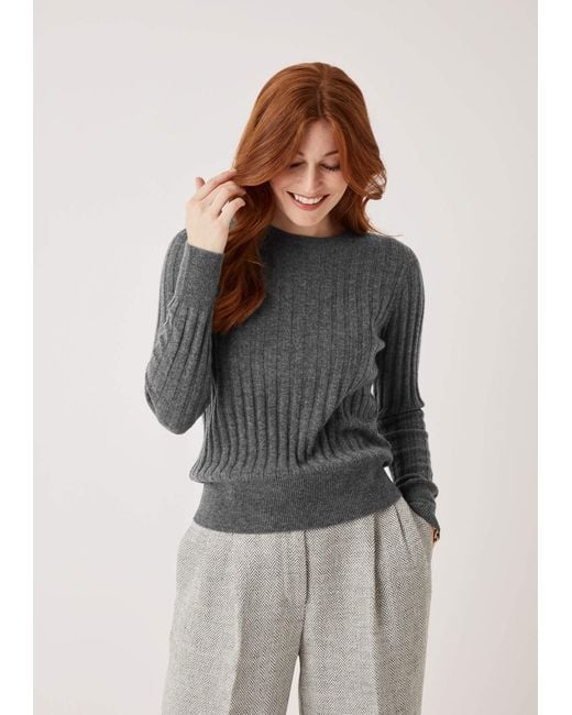 Loop Cashmere Gray Cashmere Wide Rib Sweater